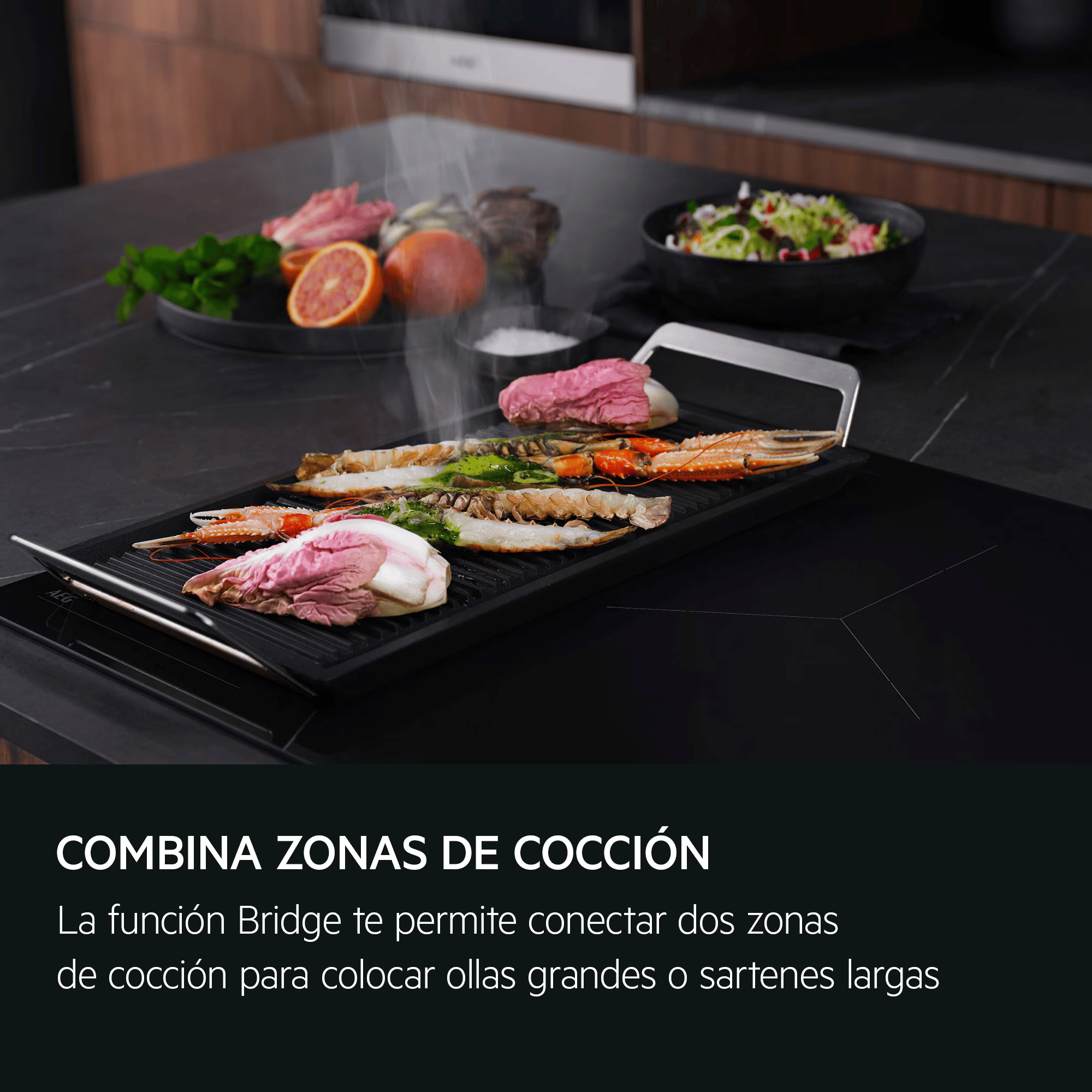 AEG Placa Inducción TN63IV00CT 60 cm 3 Zonas SaphirMatt® PowerBoost Hob2Hood - Imagen 2