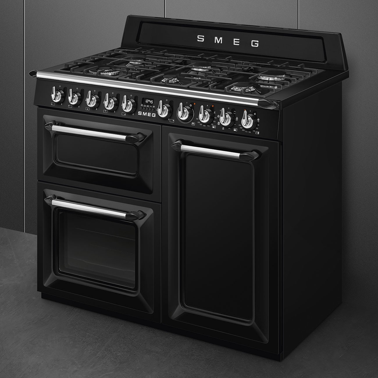 Smeg Cocina Victoria TR103BL 3 Hornos Termoventilado Gas 6 Fuegos Negra 61L Clase A - Imagen 3