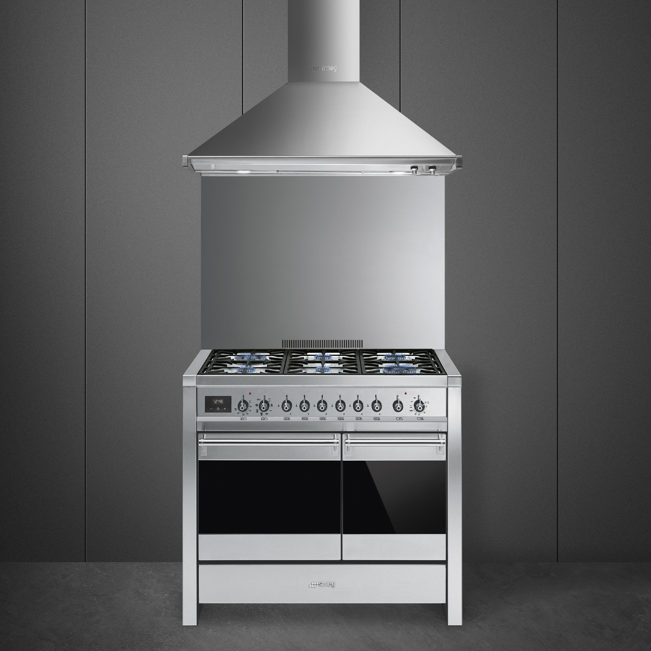Smeg Cocina A2-81 Gas Natural 100x60 cm Acero Inoxidable 6 Fuegos 2 Hornos Eléctricos Clase A - Imagen 2