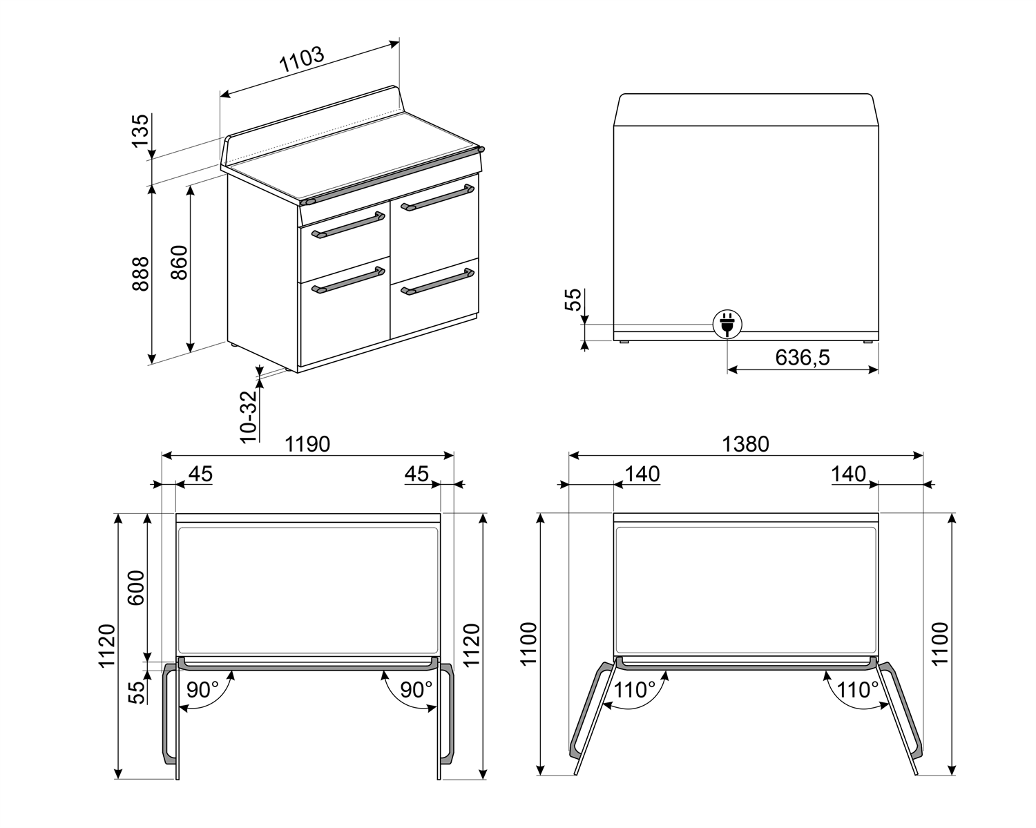 Smeg Cocina TR4110IGR2 110cm Inducción Verde 6 Fuegos 4 Hornos Clase A - Imagen 4