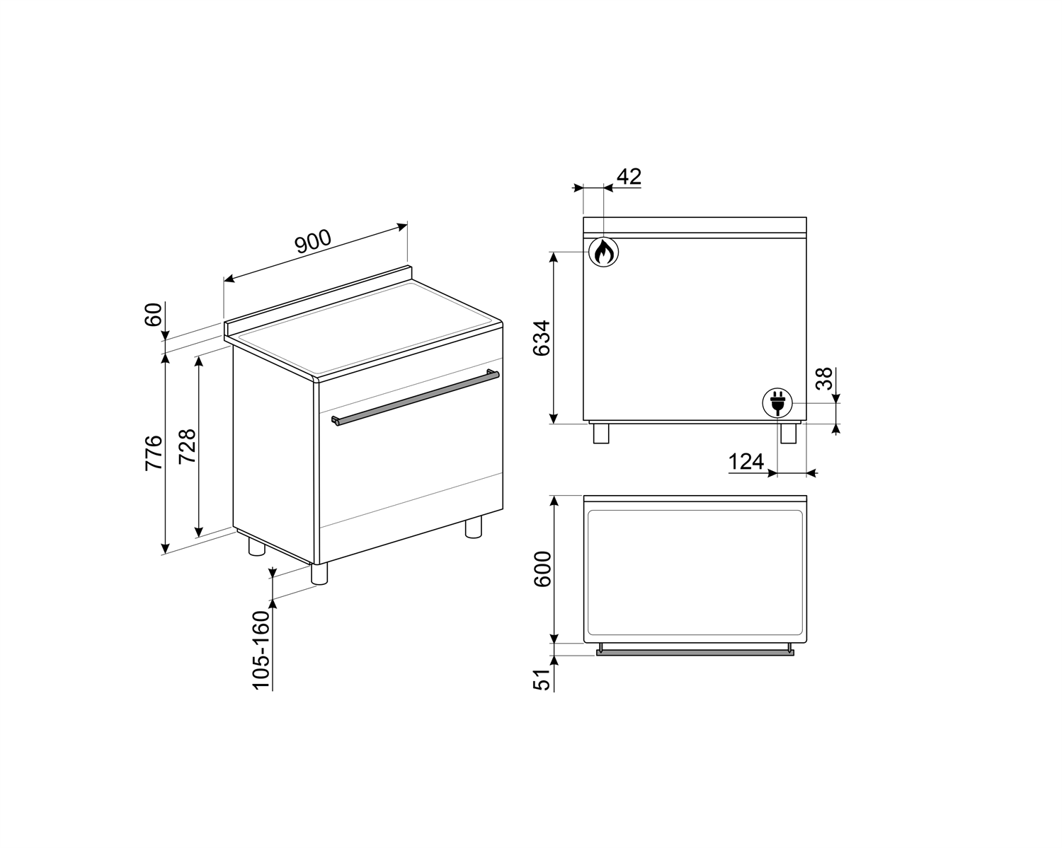 Smeg Cocina CX90GM Gas Multifunción Inox 115L 90cm Clase A - Imagen 2