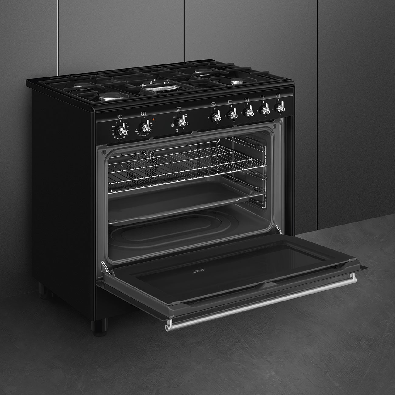 Smeg Cocina CX91GMBL Gas 5 Zonas Eléctrico 90cm Negro Clase A - Imagen 5