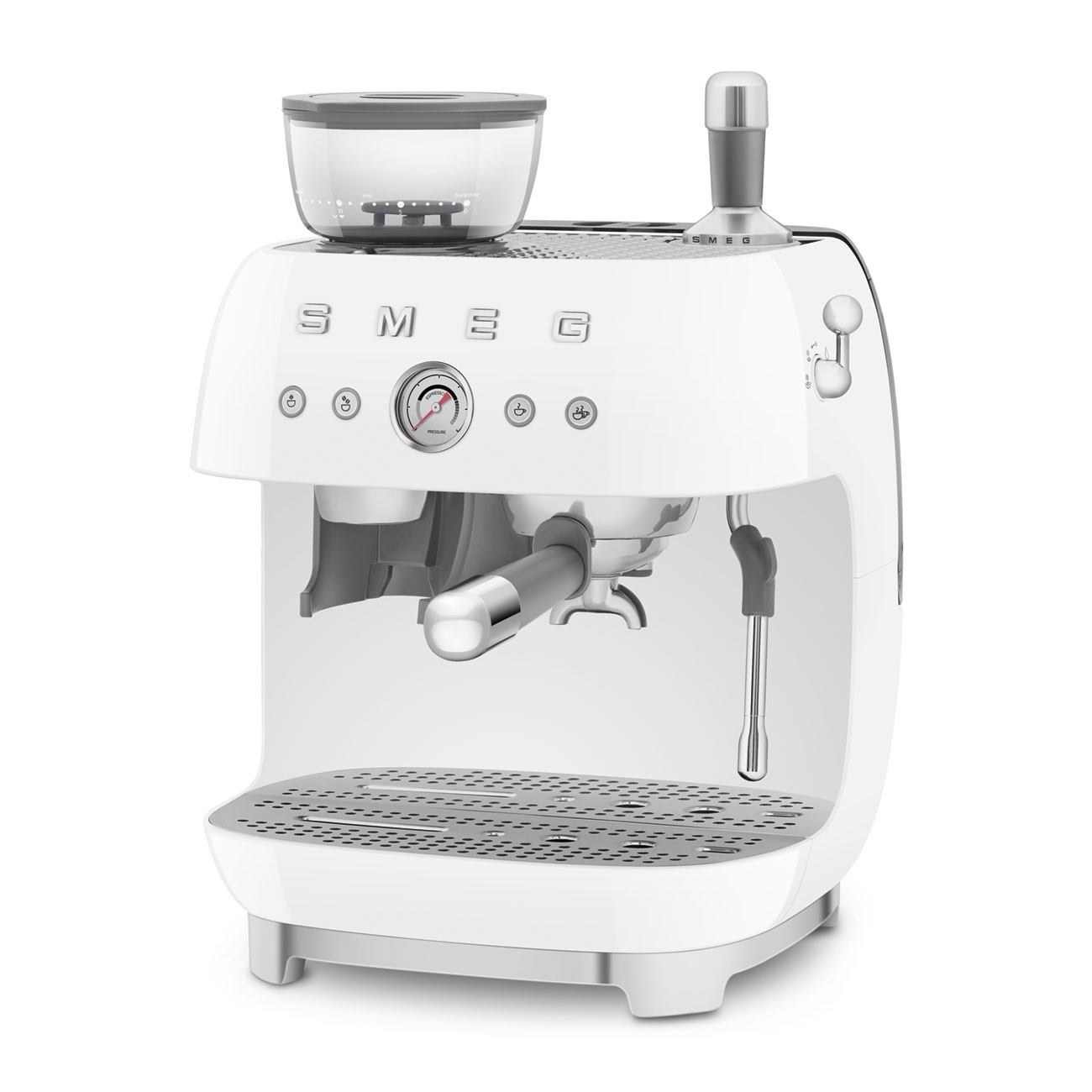 Smeg Cafetera Espresso Manual EGF03WHEU Molino 20 Bar Blanca Estética 50's Style 2,4 L Termoblock - Imagen 3