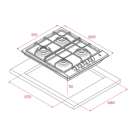 Teka Placa E/60.3 40 Gas Butano 4 Fuegos Termopar Inox - Imagen 4