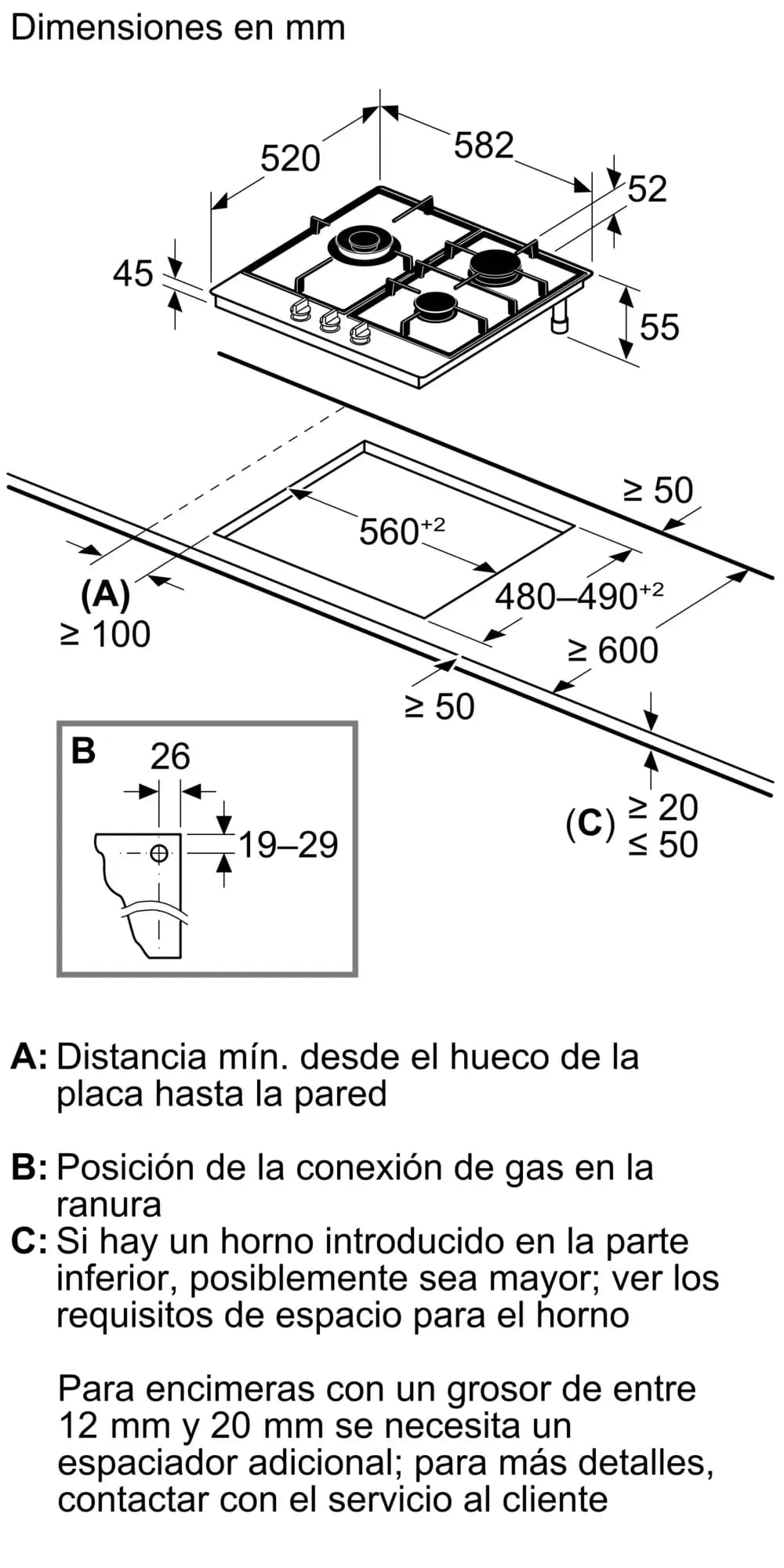 BALAY ENC. GAS 3ETX-563CB 3 FUEGOS INOX GAS BUT - Imagen 6