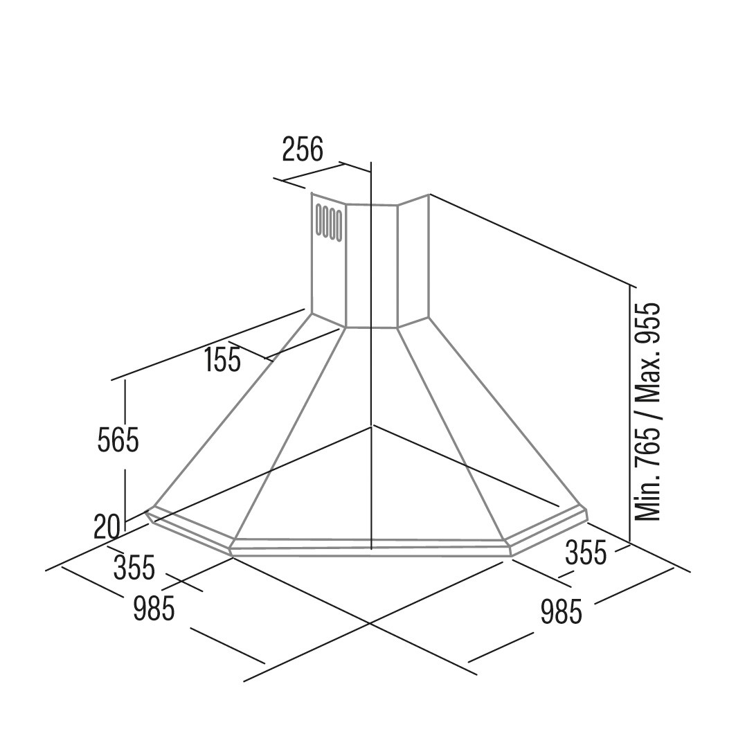 Cata Campana Esquina Angolo X 100 cm Inox 850 m³/h Clase A - Imagen 4