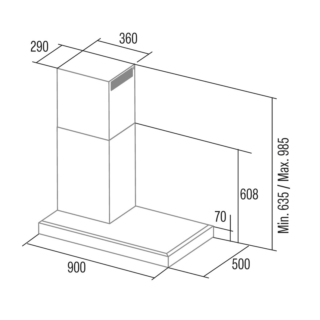 Cata Campana Esquina GALA 900 L Inox 90cm 802 m³/h Clase A - Imagen 2