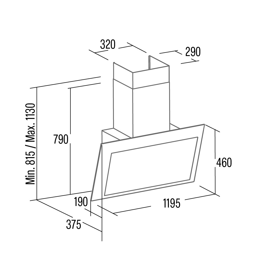 Cata Campana THALASSA PRO 1200 GBK Cristal Negro 120cm 842m³/h A+++ LED Táctil - Imagen 2