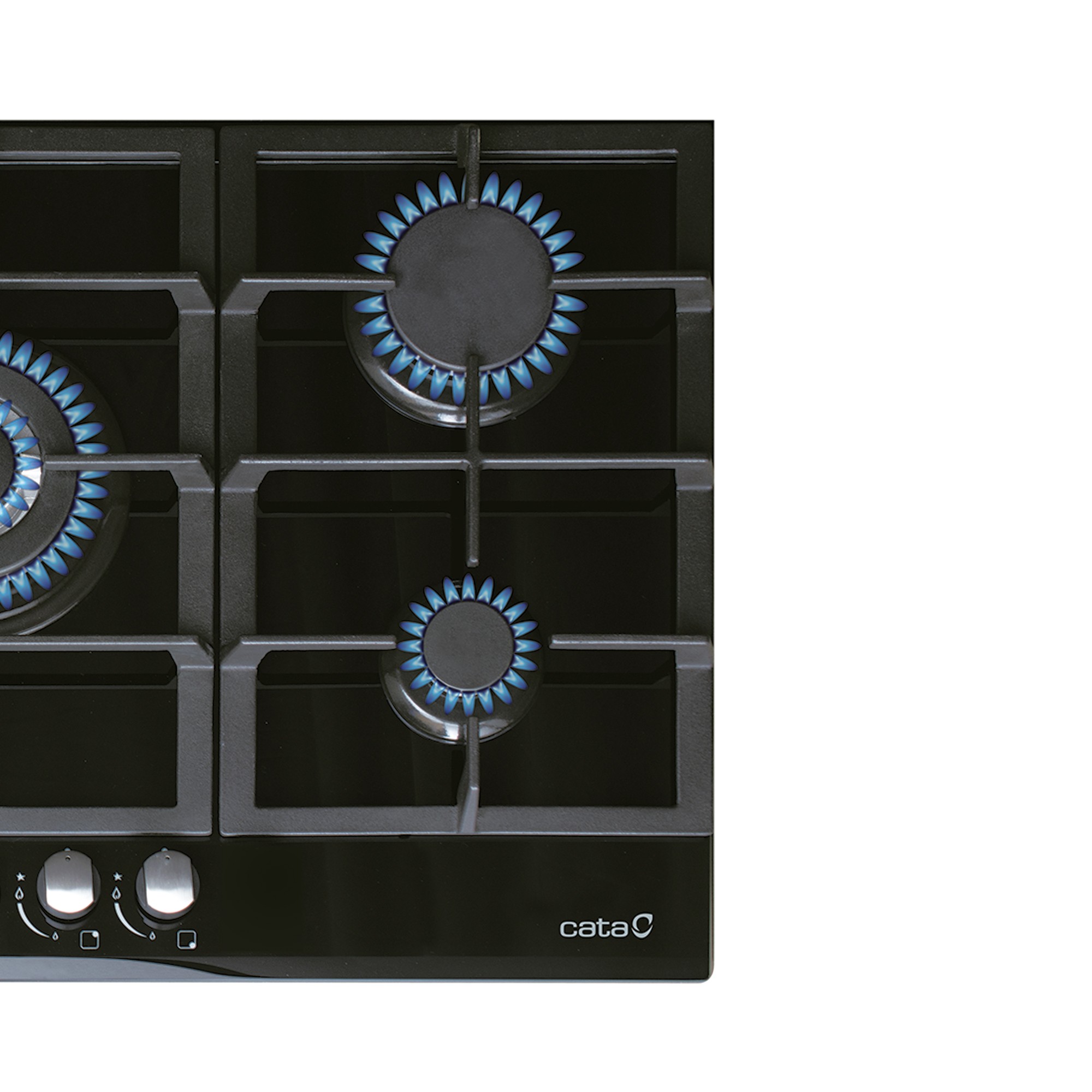 Cata Placa Gas LCI 9041 BK 5 Fuegos Vidrio Negro Soportes Fundición Clase A - Imagen 2