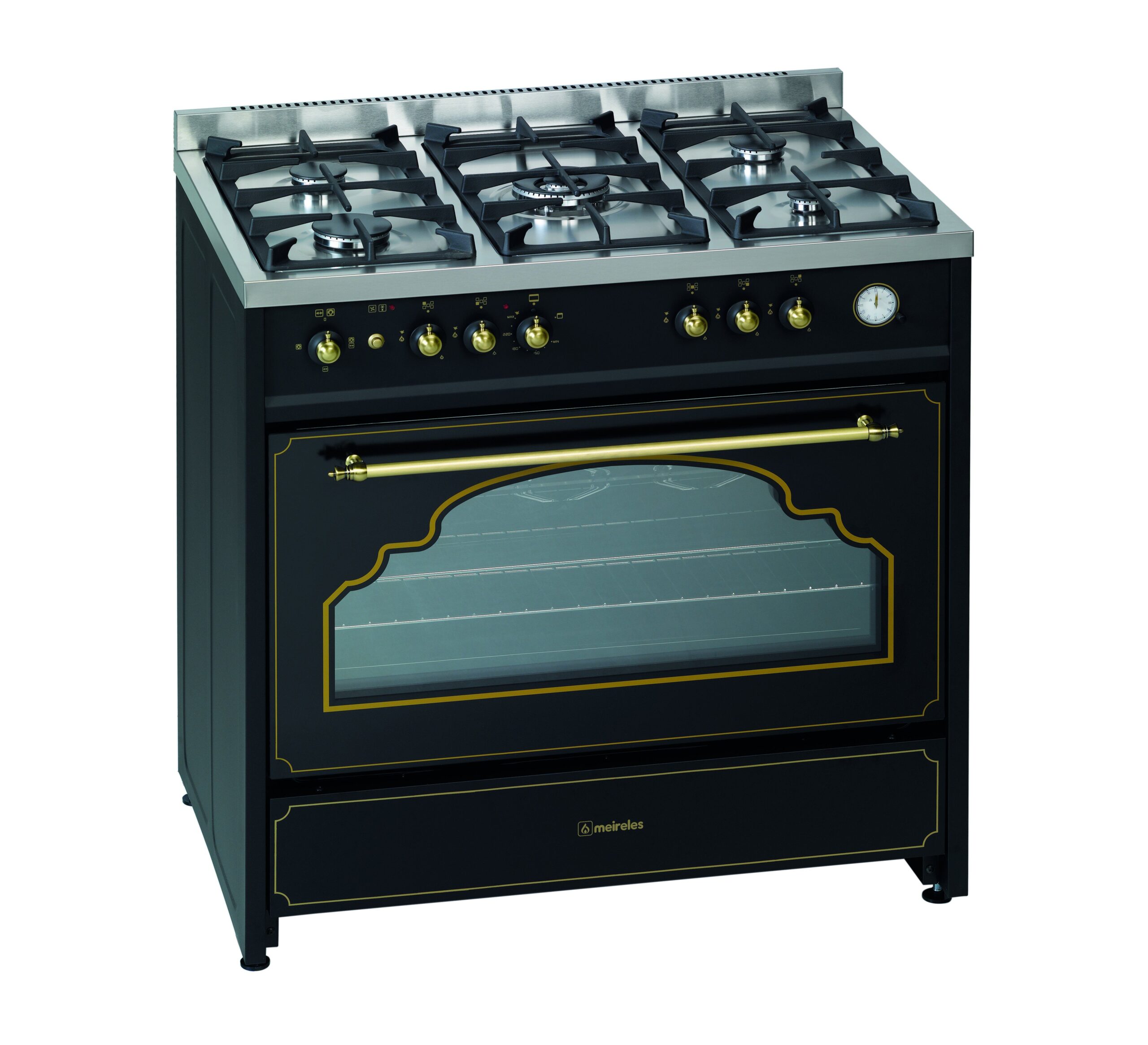 meireles-cocina-g914bl-gas-natural-negra-rutica-5-fuegos-horno-gas-1-scaled