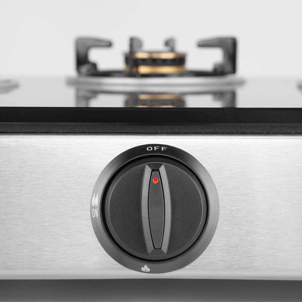 Orbegozo Hornillo Gas FO3520 3 Fuegos Inox 71x41cm Gas Butano Cristal Templado Negro - Imagen 3