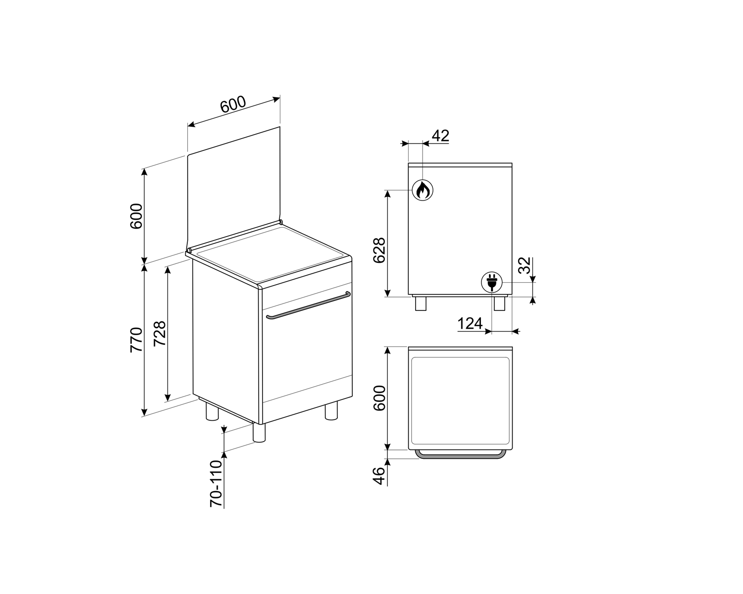 SMEG COCINA CX61GM INOX 4 FUEGOS GAS 60x60 - Imagen 3