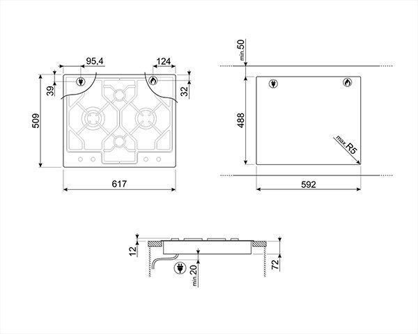 Smeg Encimera Gas PGF644 4 Fuegos Inox 60cm - Imagen 2