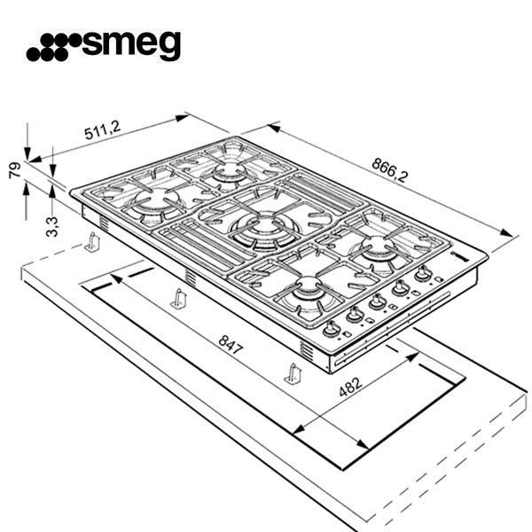 Smeg Encimera Gas PGF754 5 Fuegos Inox 70cm - Imagen 2