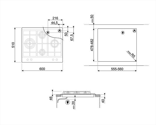 Smeg Encimera Gas PX164L 4 Fuegos Inox 60cm - Imagen 2