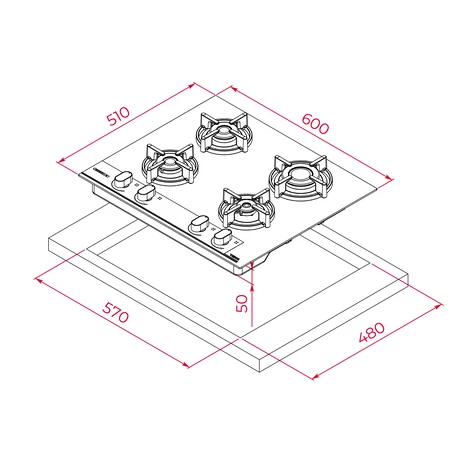 TEKA Placa de Gas GBC‑64‑G1 GB Infinity G1 60 cm Mate Negro Edición Italdesign Giugiaro 4 Zonas - Imagen 3