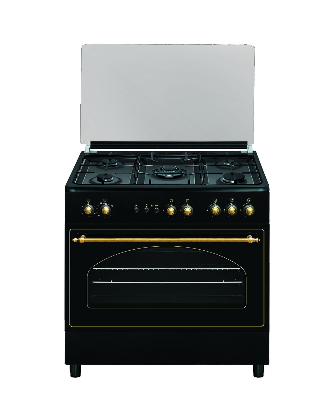 vitrokitchen-cocina-ru9060b-gas-butano-negra-rustica-5-fuegos-horno-gas-1